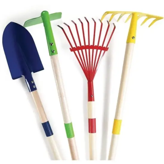 Kids Garden Tool Set Toy 4-Piece - Includes Shovel, Rake, Hoe, Leaf Rake Wooden Gardening Tools For Kids - Play22usa image {8}