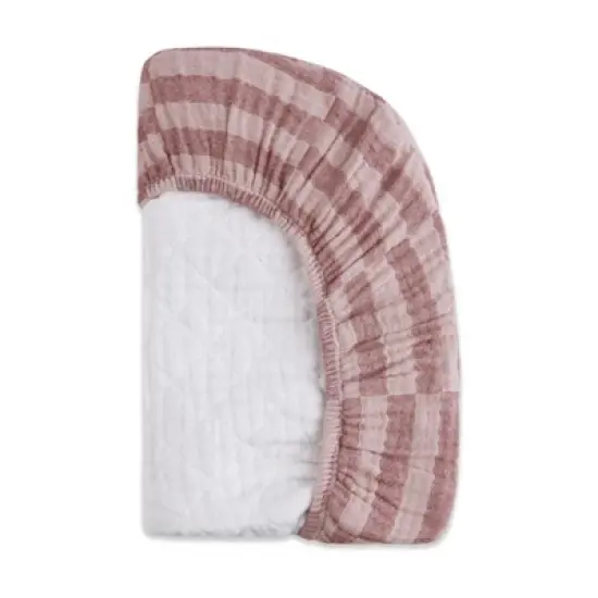 Babyletto Quilted Muslin Changing Pad Cover, GOTS Certified Organic Cotton - Maroon Stripe image {3}