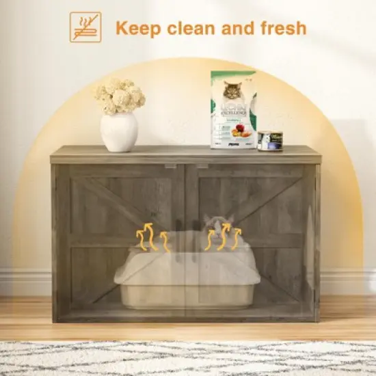 Large Double Room Cat House Cabinet, Hidden Litter Box Furniture image {4}