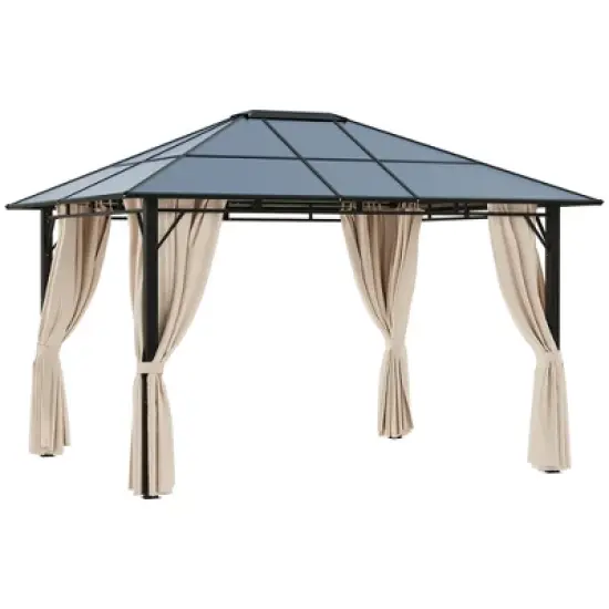 Outsunny 10x12 Hardtop Gazebo with Metal Frame, Polycarbonate Gazebo Canopy with Curtains for Garden, Patio, Backyard image {6}