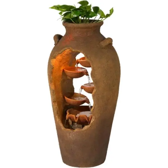 John Timberland Cascade Rustic Asian Planter Urn Outdoor Floor Water Fountain with LED Light 33" for Yard Garden Patio Home Deck Porch Exterior House image {3}
