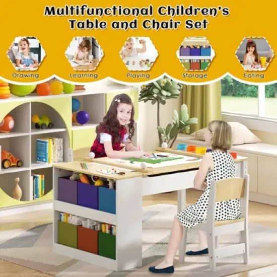 Kids Art Table and Easel Chair Set with Large Storage Desk, Wooden Drawing Desk w/Paper Roll for Children Ages 8-12, 43" L x 24" W image {5}