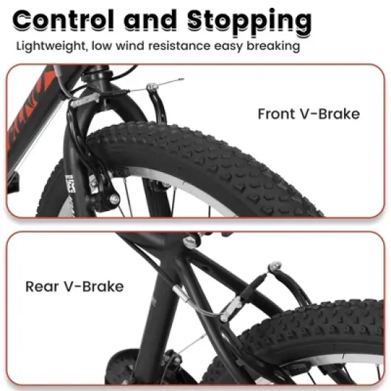NAYSAYE Bicycle 24 Inch Mountain Bike Frame 21 Speed Dual V Brakes for Adults and Teens for Mountain Riding, Black and Red, 64.57"*24.8"*34.65" image {3}