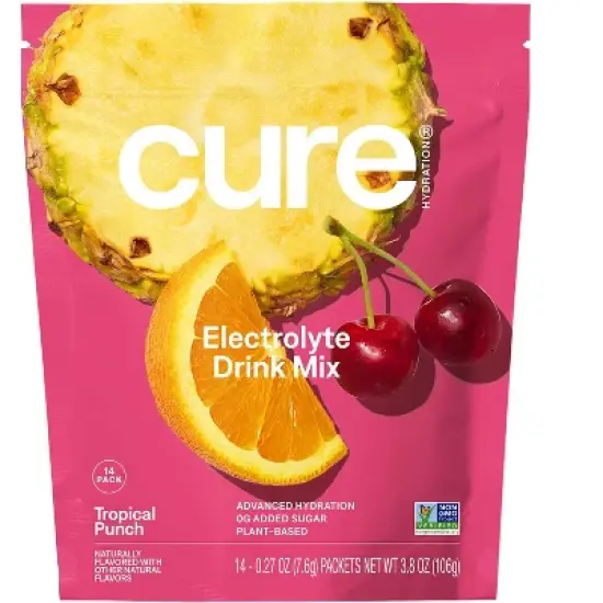 Cure Hydration Electrolyte Drink Mix, Tropical Punch, 14 Packets, 0.27 oz (7.6 g) Each image {5}