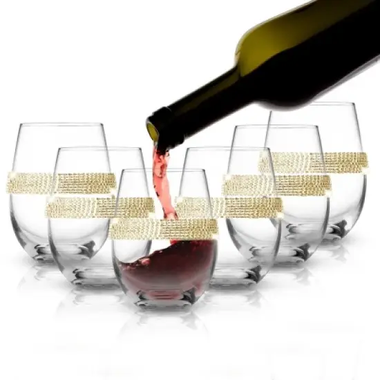 Berkware Classy Stemless Wine Glasses with Diamond Studded Design - 16oz image {10}