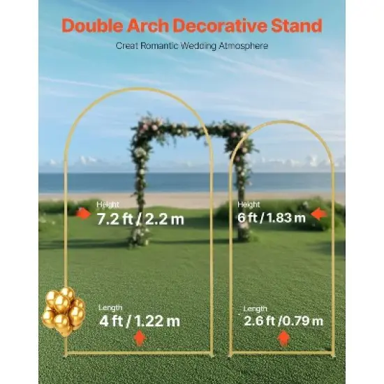 VEVOR Wedding Arch Backdrop Stand, 7.2FT & 4FT, Set of 2 Stand with Case Connection & Chassis Crossbar Design image {2}