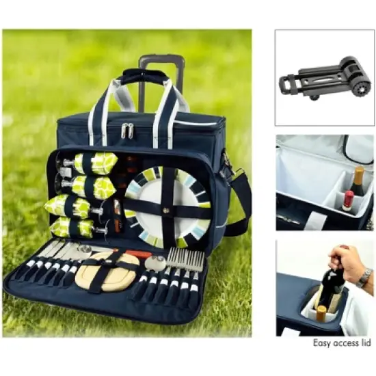 Picnic at Ascot Soft Sided Rolling Cooler with Four Person Picnic Set image {3}