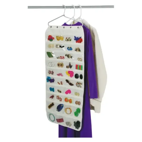 Household Essentials 80 Pockets Jewelry Organizer: Hanging Zippered Storage, Over-The-Door, Metal & Cotton, Beige image {1}