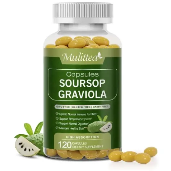 Mulittea Soursop Graviola Capsules 1000mg Leaf & Fruit Extract | High Potency | 120 CT image {7}