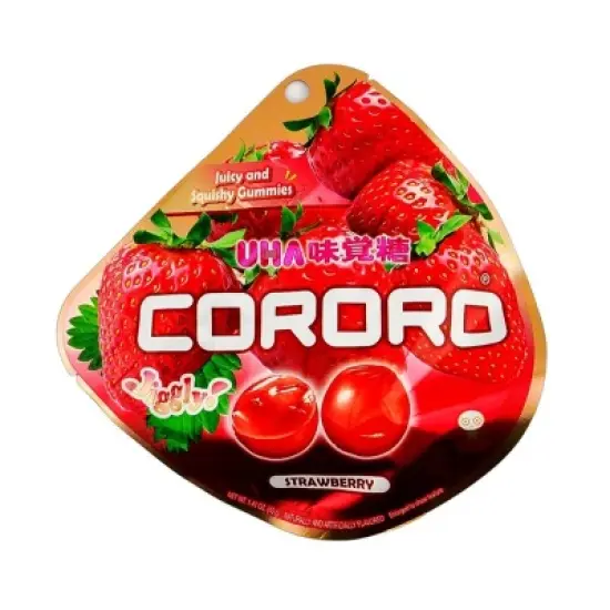 UHA Cororo Japanese Fruit Juice Gummy Candy STRAWBERRY Flavor 1.41 Oz./40 g. (Pack of 6) image {1}
