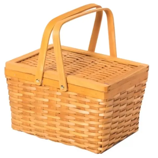 Vintiquewise Woodchip Picnic Storage Basket with Cover and Movable Handles image {3}