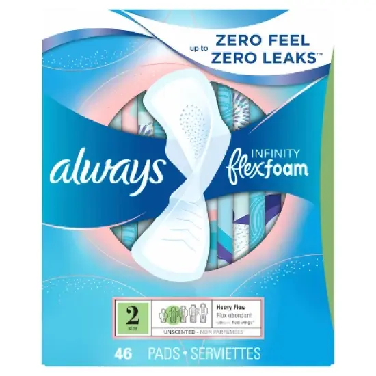 Always Infinity FlexFoam Pads for Women - Size 2 - Super Absorbency - Unscented image {10}