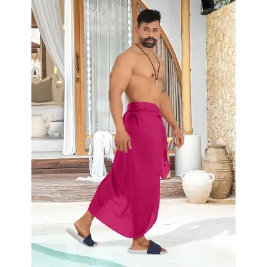 LA LEELA Men's Casual Sarong SummerPareo Wrap One Size Magenta image {1}