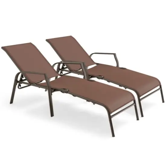 Tangkula Set of 2 Patio Chaise Lounge Stackable Folding Lounge Chair w/ Adjustable Back image {8}