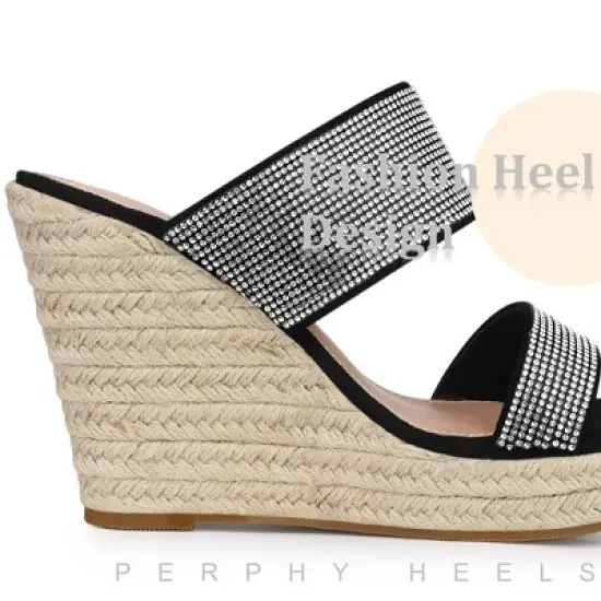 Perphy Women' Sandal Platform Rhinestones Dual Strap Espadrille Wedge image {3}