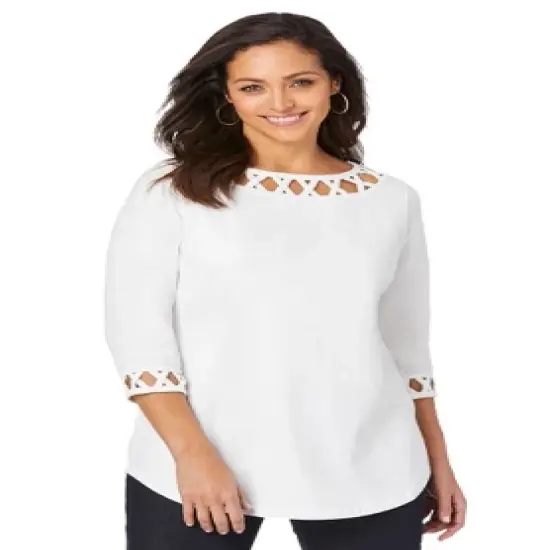 Jessica London Women&rsquo;s Plus Size Lattice Boatneck Tunic image {6}