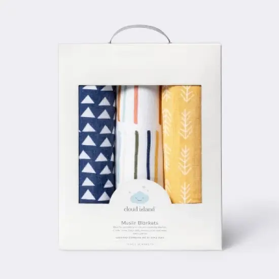 Muslin Swaddle Blankets Primary - Cloud Island&trade; Navy/Yellow 3pk image {2}