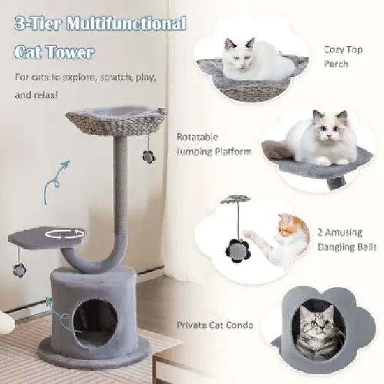 Costway 42'' Cat Tree Tower 3-Layer Activity Center with Scratching Post Condo & 2 Perches image {6}