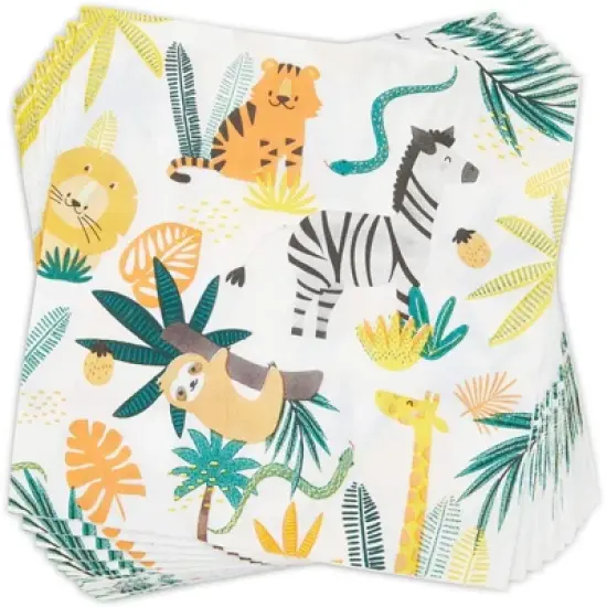 Blue Panda 144 Piece Jungle Safari Theme Birthday Party Decorations, Zoo Animal Dinnerware Plates, Napkins, Cups, and Cutlery image {4}