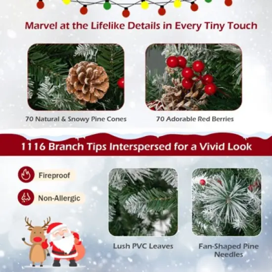 Costway 7 FT Pre-Lit Artificial Christmas Tree Hinged with Pine Needles 400 LED Lights image {4}