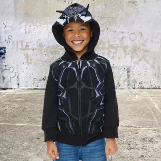 Marvel Avengers Black Panther Cosplay Fleece Zip Up Pullover Hoodie Toddler to Little Kid  image {1}