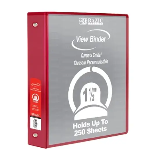 BAZIC Products&reg; 3-Ring View Binder with 2 Pockets, 1.5", Red, Pack of 6 image {1}