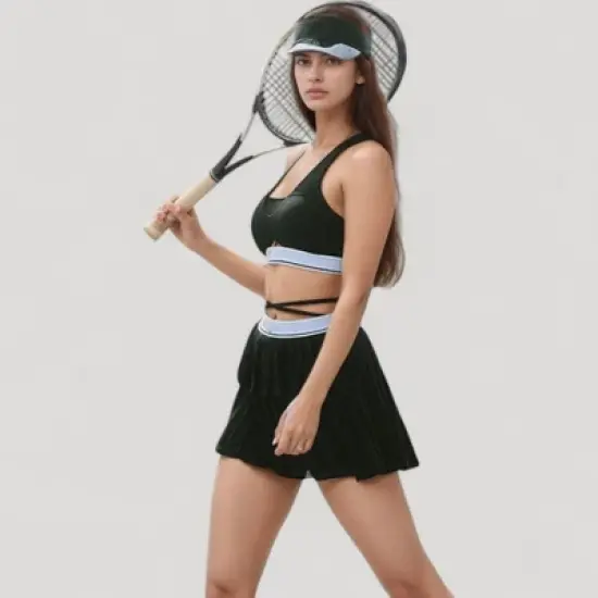 Anna-Kaci Active Women's Athletic Pleated Mini Skirt with Double Layer Mesh Design and Contrast Waistband image {2}