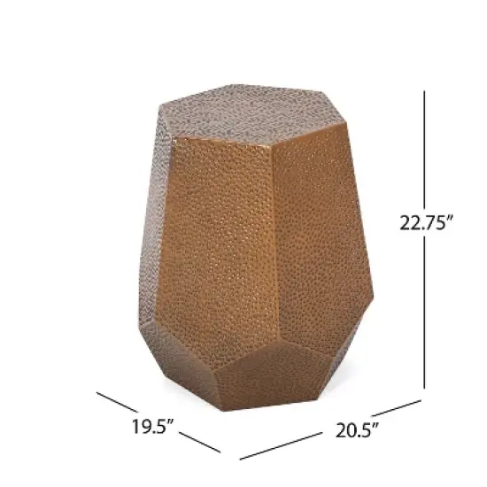 Pamsha Modern Hammered Iron Geometric Brushed Antique Side Table Bronze - Christopher Knight Home image {7}