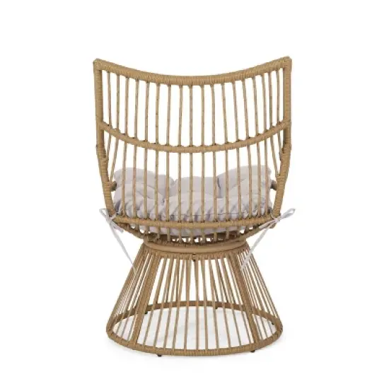 2pc Caryl Outdoor Faux Wicker Chair & Side Table Set with Cushion, UV Protection - Christopher Knight Home image {8}