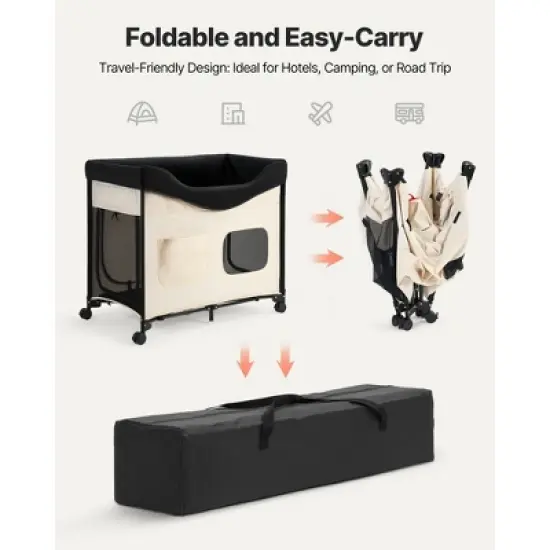 VEVOR Elevated Lounge Pet Bed, Foldable Bunk Dog Bed with 600D Oxford Cloth and Dutch Velvet, Portable Raised Cot, L, Beige image {4}