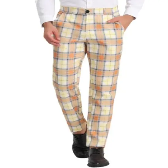 Lars Amadeus Men's Plaid Casual Regular Fit Flat Front Stretch Dress Pants image {7}
