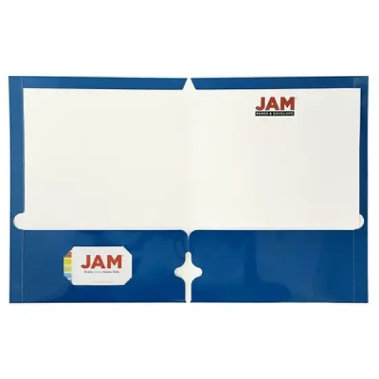 JAM 6pk 3 Hole Punch 2 Pocket Glossy Paper Folder - Blue image {1}