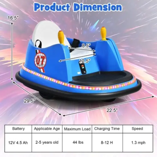 Costway 12V Vehicle 360&deg; Spin Race Toy Kids Ride On Bumper Car w/ Remote Control Purple/Blue/Red/Pink image {3}