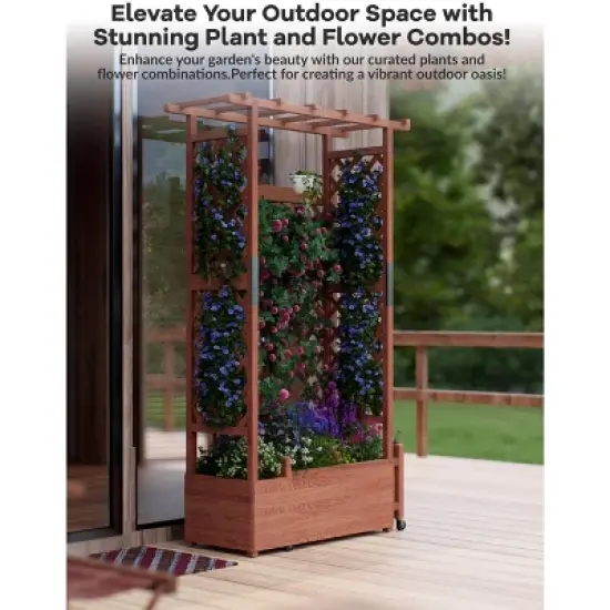 Raised Garden Bed With Trellis, 45 Inch Wood Planter Box With Side Trellis, Hanging Roof, and 4 Drainage Holes, Freestanding Elevated Garden Bed image {4}