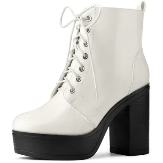 Perphy Women's Platform Lace Up Chunky Heel Western Combat Boots image {7}