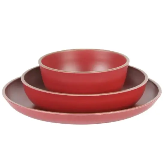 Gibson Home Rockabye 12 Piece Double Bowl Malemine Dinnerware Set in Red image {4}