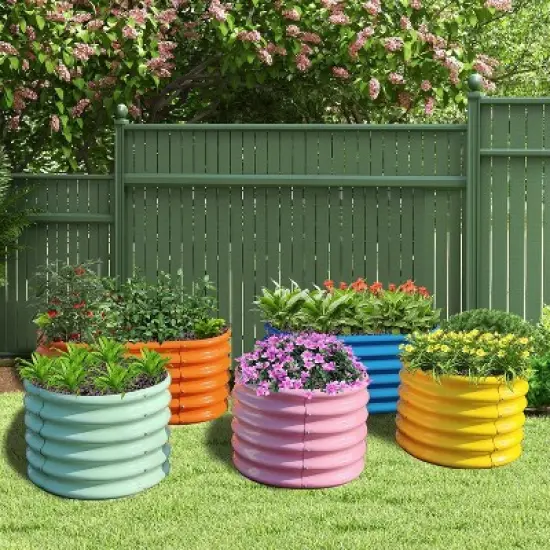 Rbied Mixed Color 18 in. Tall Galvanized Steel Oval Outdoor Raised Garden Beds, Eco-Safe Metal Kids Planter Box (5-Pack) image {4}