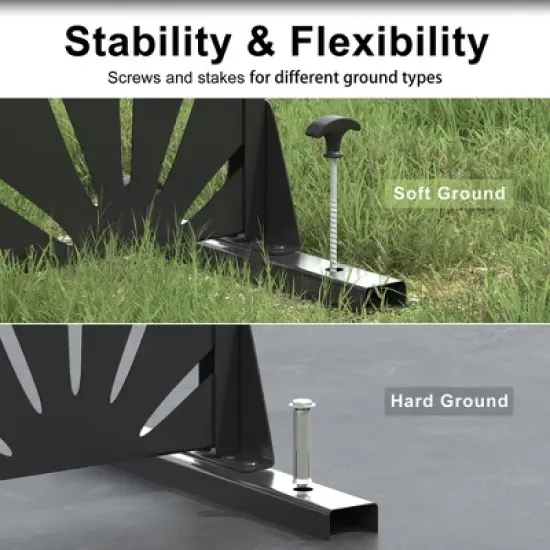 PexFix 72" H x 47" W Arched Outdoor Metal Privacy Screen Freestanding Garden Fence for Deck Patio Balcony Decor Privacy Panels Black with Star Pattern image {5}