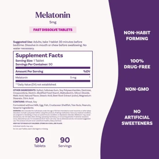 Natrol Melatonin 5mg Sleep Aid Fast Dissolve Tablets - Strawberry - 90ct image {4}