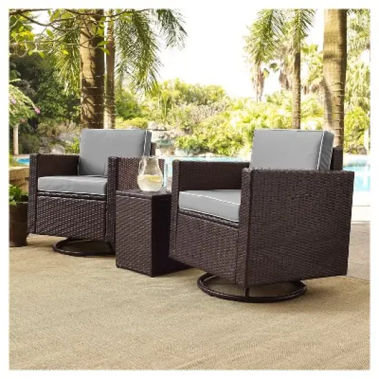 Palm Harbor 3pc All-Weather Wicker Patio Conversation Set Cushions w/Swivel Chairs - Crosley image {4}