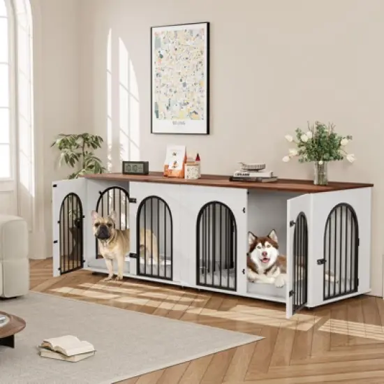 71" Large Dog Crate Furniture for 2 Dogs, Wooden Double Dog Crate with Door, Indoor Dog Kennel TV Stand with Divider and Cushion for Large Medium Dogs image {8}