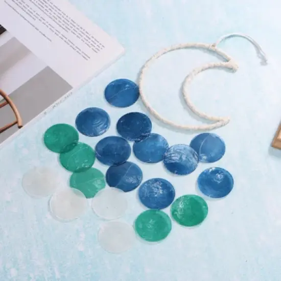 Unique Bargains Handcrafted Outdoor Decorative Seashell Wind Chime 5.9" x 21.7" Blue 1 Pc image {3}