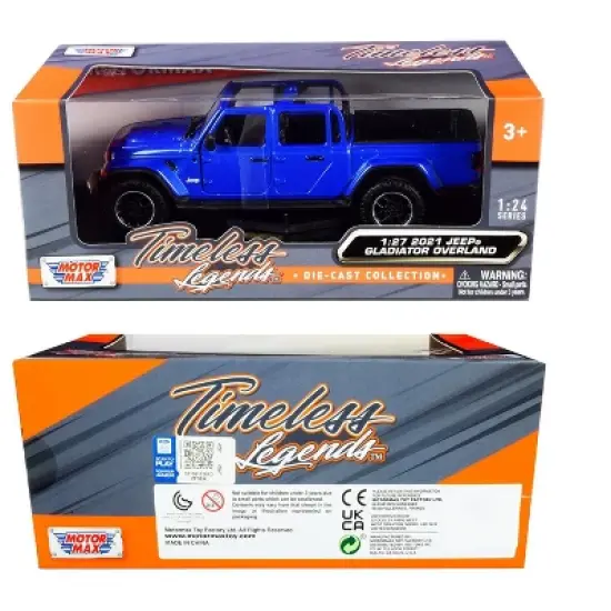 2021 Jeep Gladiator Overland (Open Top) Pickup Truck Blue Metallic 1/24-1/27 Diecast Model Car by Motormax image {2}