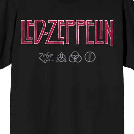 Led Zeppelin Distressed Logo With Symbols Crew Neck Short Sleeve Black Adult T-shirt image {1}