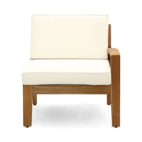 Outdoor Sectional Sofa Set, 3 Pcs Acacia Sofa Set for 3 People, Sectional Sofas with Acacia Table, Wood Frame and PE Cushions-Coolbibila image {3}