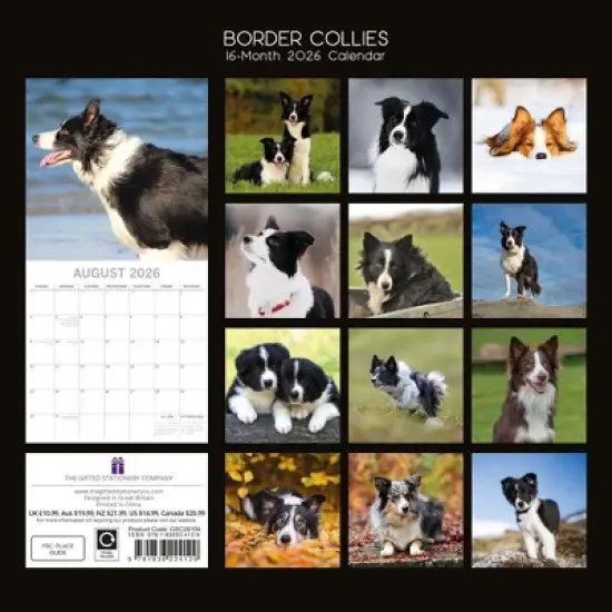 2026 Square Wall Calendar, Border Collies, 16-Month Paw Prints Theme with 180 Reminder Stickers (12x12 In) image {3}