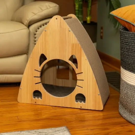 Armarkat Real Wood Medium Triangular Natural Solid Wood Cat Condo S2106 image {3}
