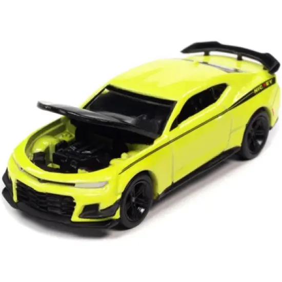2019 Chevrolet Camaro Nickey ZL1 1LE Shock Yellow w/Matt Black Hood & Stripes 14670 pcs 1/64 Diecast Model Car by Auto World image {2}