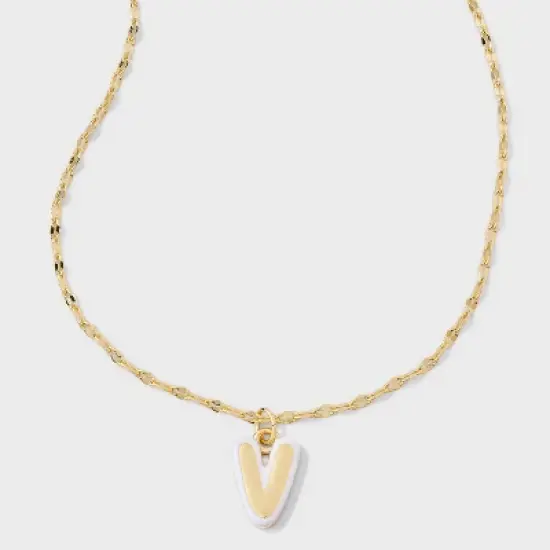 14K Gold Dipped Enamel Initial Pendant Necklace - A New Day&trade; Gold/White image {25}