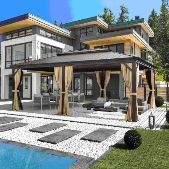 Erommy 14' x 20' Hardtop Gazebo Galvanized Steel Outdoor Canopy Aluminum Frame image {2}